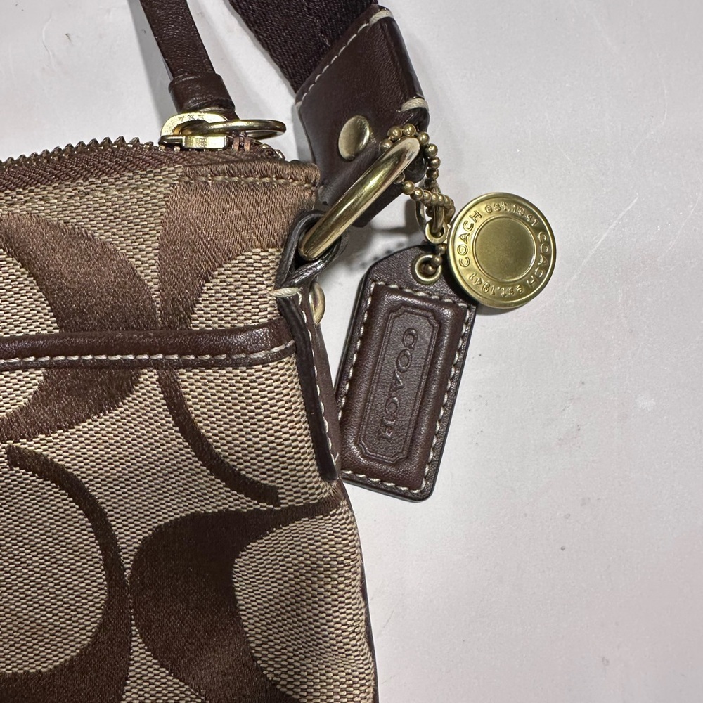 SOLD.  Coach Brown Canvas Signature Crossbody Bag with Adjustable Strap - Picture 2 of 5